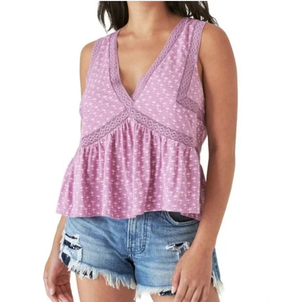 Lucky Brand 100% Cotton Crochet Lace Trim Top